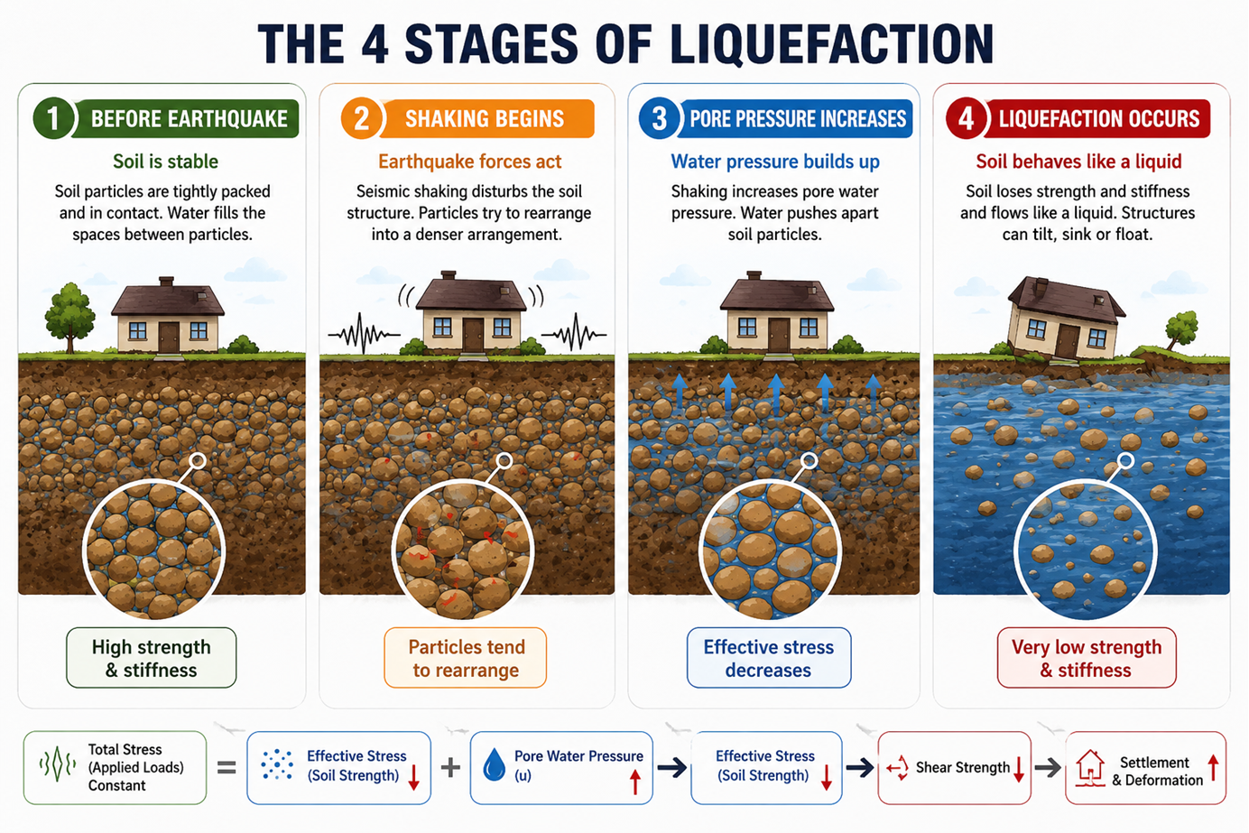 Fig 4: Four stages of soil liquefaction